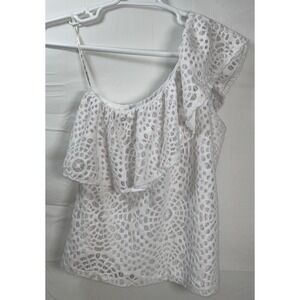 NWOT Women's Lilly Pulitzer Matteo One Shoulder Terry Lace Resort White Blouse M